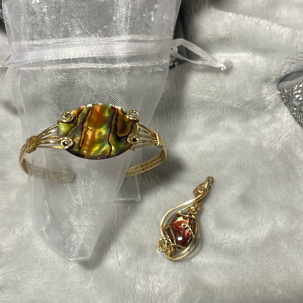 Women’s artisan cuff gold bracelet and pendant handmade tortoise
